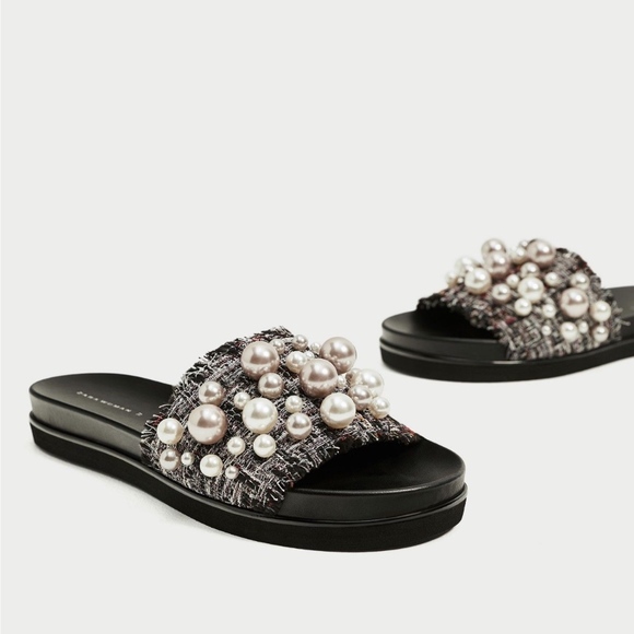 ZARA WOMAN SLIDES WITH PEARLS - Picture 3 of 11